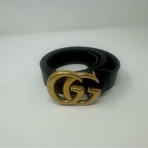 Gucci Unisex Black Belt with Gold GG Marmont Buckle
